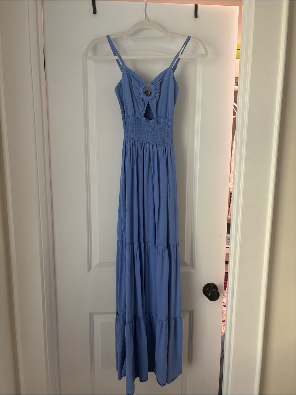 Blanco by Nature- Blue Maxi Sundress with Smocked Waist and Spaghetti Straps